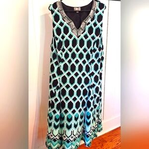 JM Collection Black Green Sleeveless Geometric dress Size 2X Very Good Condition